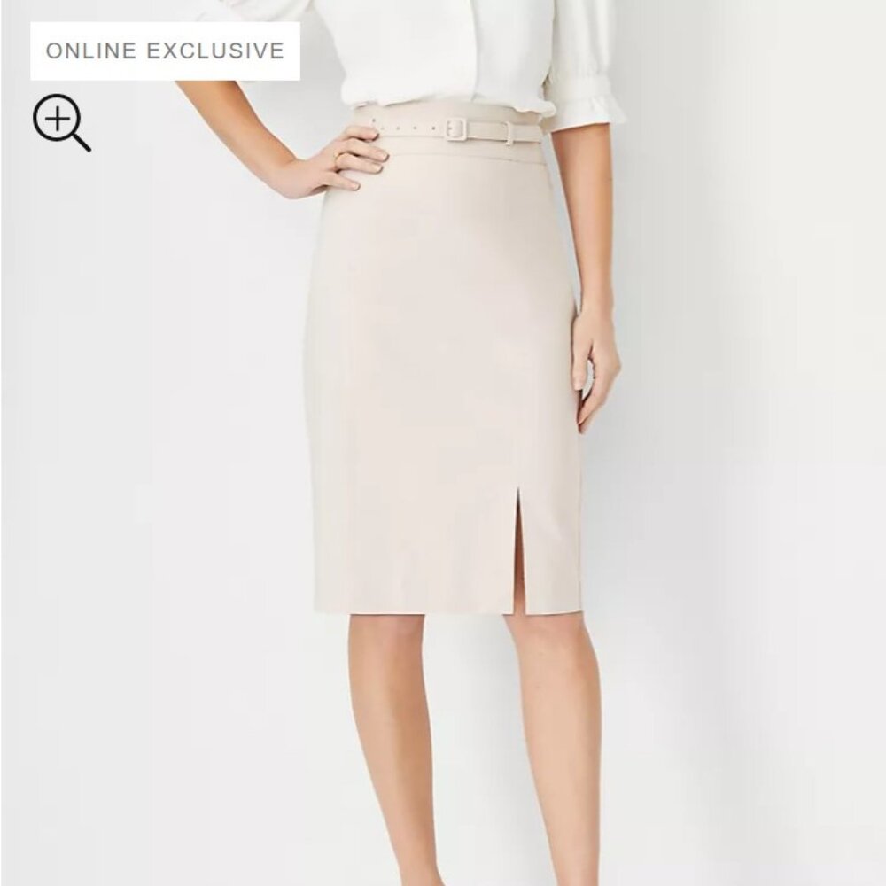 NWT Ann Taylor The Belted Pencil Skirt in Stretch Cotton 14